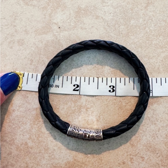 John Hardy Classic Chain Black Woven Leather Bracelet Sterling Silver - Picture 6 of 6